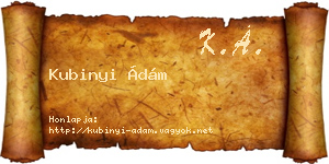 Kubinyi Ádám névjegykártya